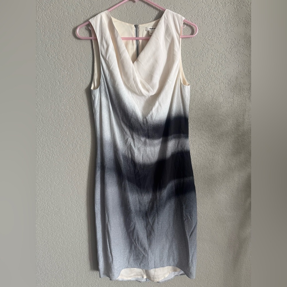Helmut Lang Silk Beam Shift Dress Sleeveless Hi-Low Midi size 4 Grey scale
